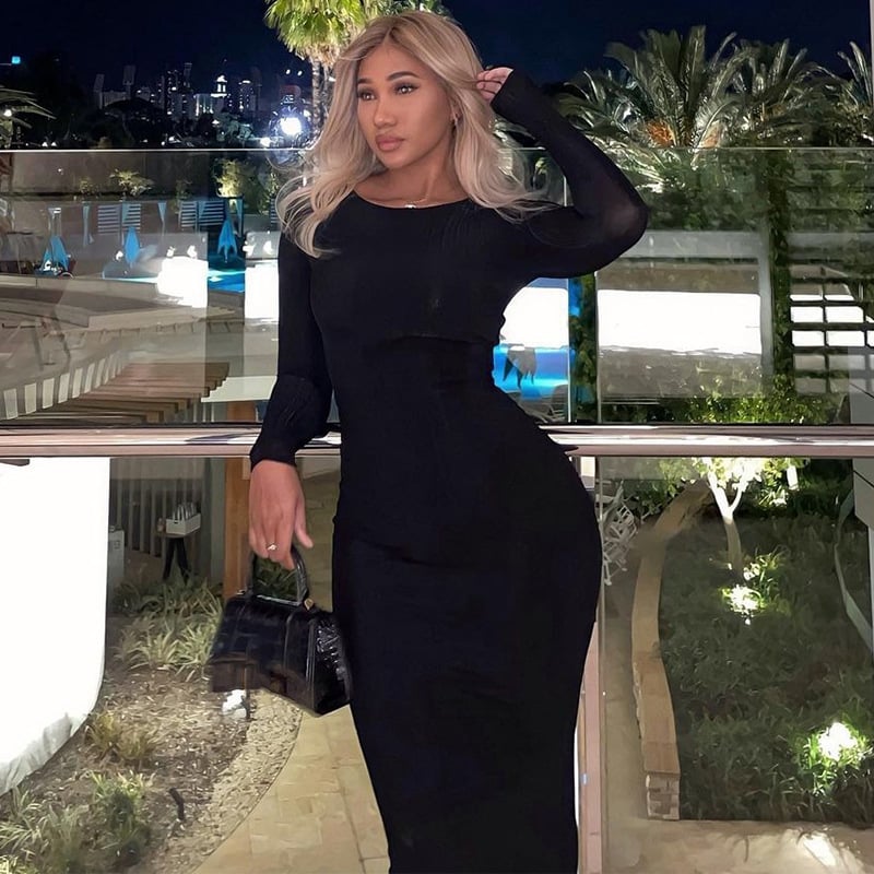 Elegant White Long Sleeve Maxi Dress